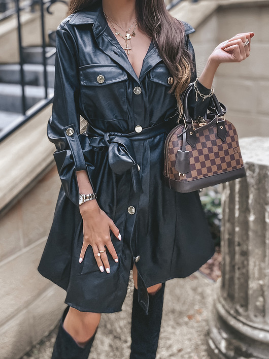 sukienki midi damskie Skórzana sukienka koszulowa BESQUAR !