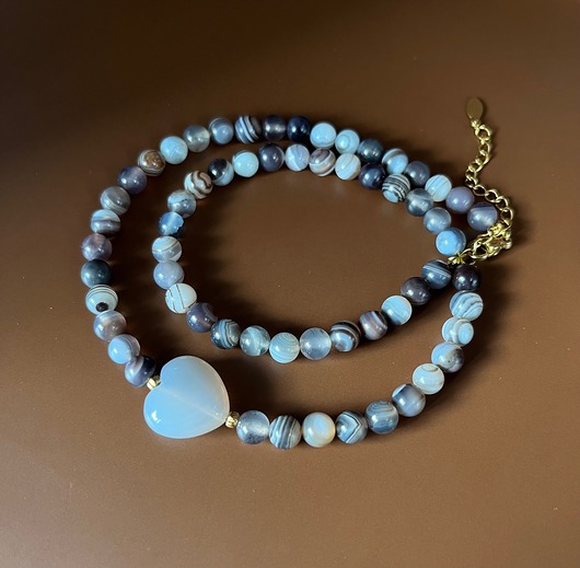 chokery Naszyjnik z agatu z serduszkiem