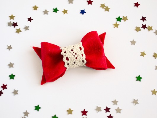 Spinka do włosów czerwona kokardka z koronką FairyBows