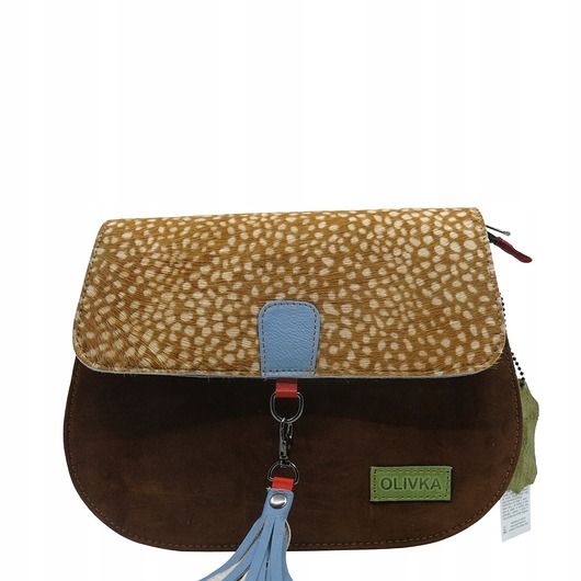 torby na ramię Torebka damska klasyczna zamszowa odpinany wymienny chwost brelok OLIVKA