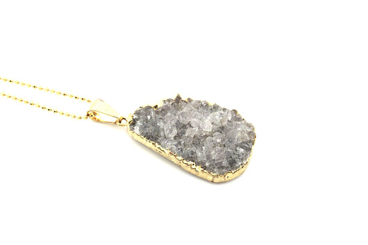 Colare Druza Agatu Grey złoto Brazi Druse Jewelry