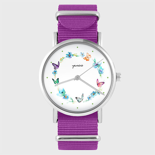 zegarki damskie Zegarek - Kolorowy wianek - amarant, nylonowy