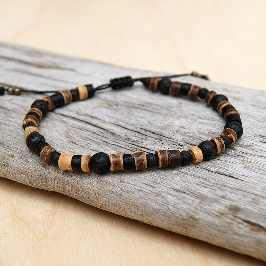 biżuteria męska Bransoletka Męska kokosowo drewniana z lawą