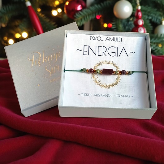 bransoletki z kamieni naturalnych Amulet - ENERGIA - świąteczne pudełko - granat, turkus