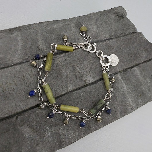 bransoletki z kamieni naturalnych Żółty turkus, lapis i piryt - bransoletka