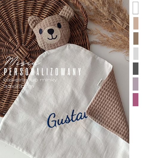 akcesoria na chrzest Misiu - personalizowana pamiątka narodzin, chrztu  kolory  haft