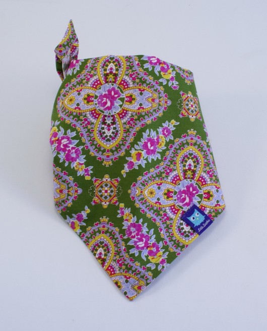 Chustka bandana na szyję, głowę KWIATY zielona Little Sophie