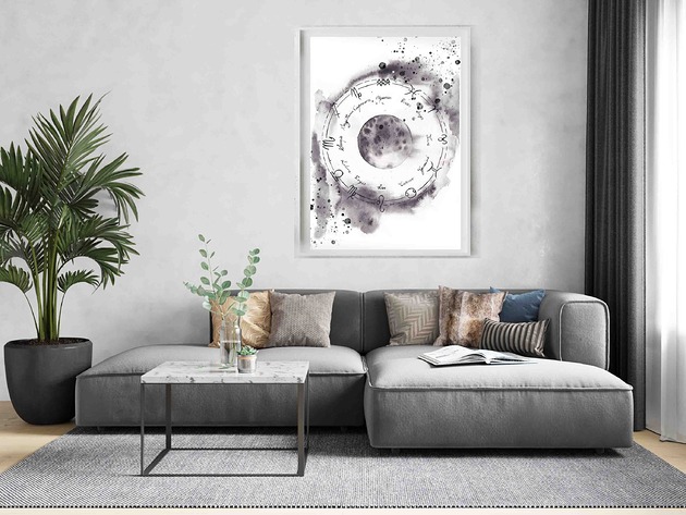 grafiki i ilustracje Księżyc w Pełni i Znaki Zodiaku  akwarela wydruk artystyczny