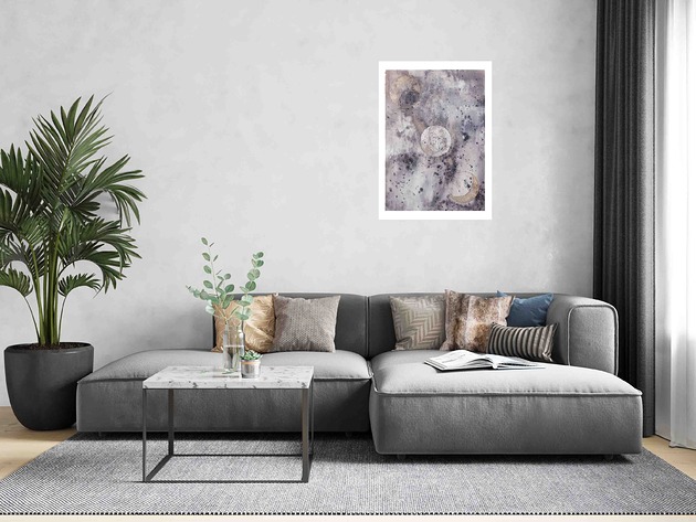 grafiki i ilustracje Plakat Pełnia Księżyca w Szarości Malowane Fazy