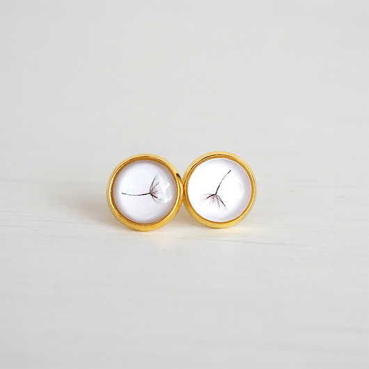 kolczyki szklane Kolczyki - Dmuchawiec - mini, kolor złoty