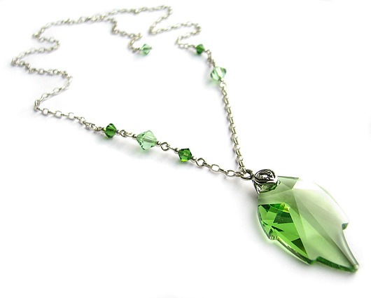 Naszyjnik kryształ Swarovski Peridot - Wiosenne listki Marisella