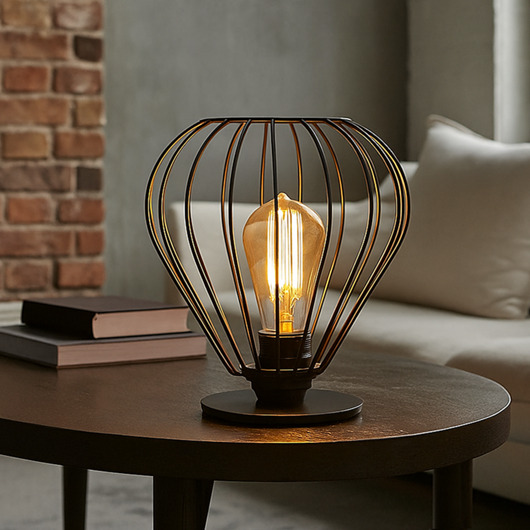 lampy stołowe Czarna geometryczna lampka nocna z drutów ZAKYNTOS LOFT