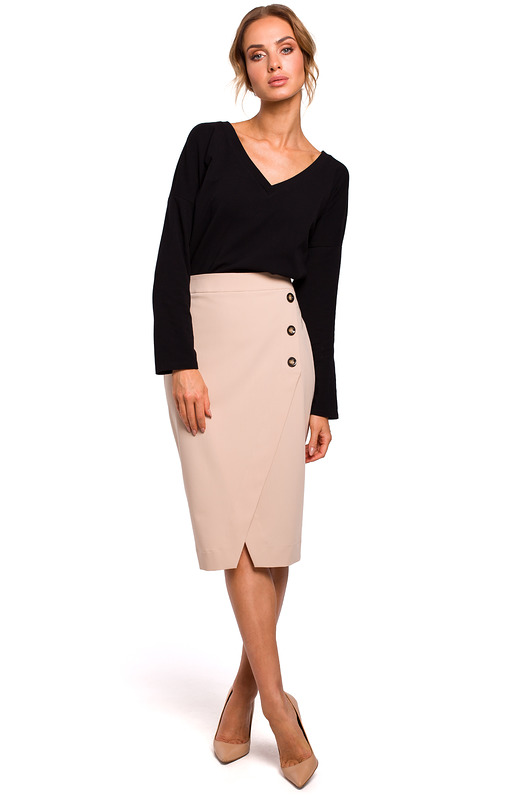 spódnice midi Spódnica ołówkowa-beżowa(M-454)