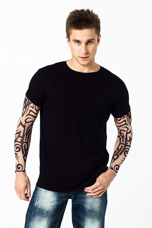 t-shirty męskie Czarny t-shirt męski z tatuażami Tribal