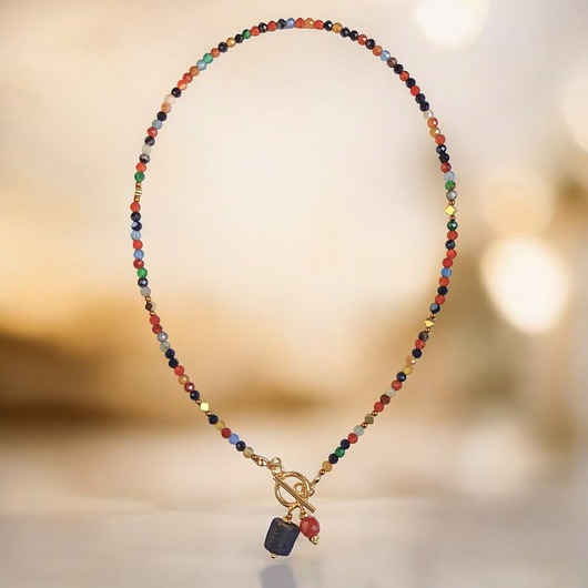 chokery Agat jesienny : naszyjnik z karneolem i turmalinem