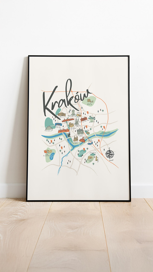 plakaty Kraków Mapa plakat 50x70 cm