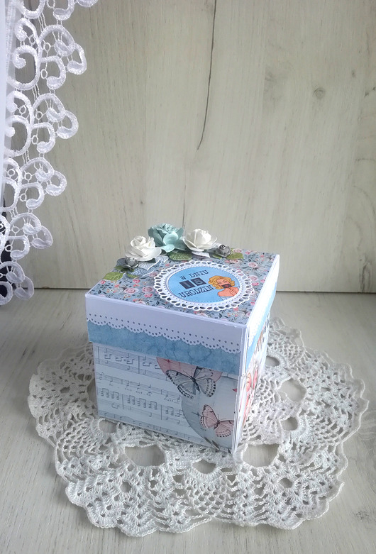 Exploding box 18 urodziny niebieski, kwiaty Lulaczkowo