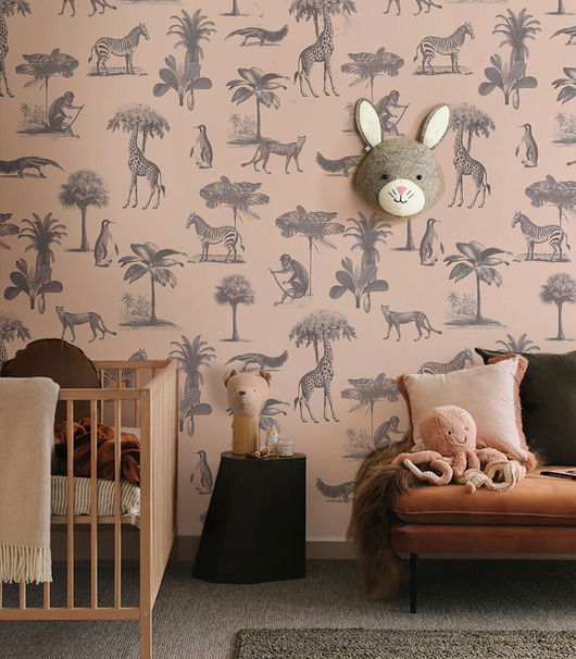 naklejki ścienne do pokoju dziecka Tapeta Vintage Animals Pink