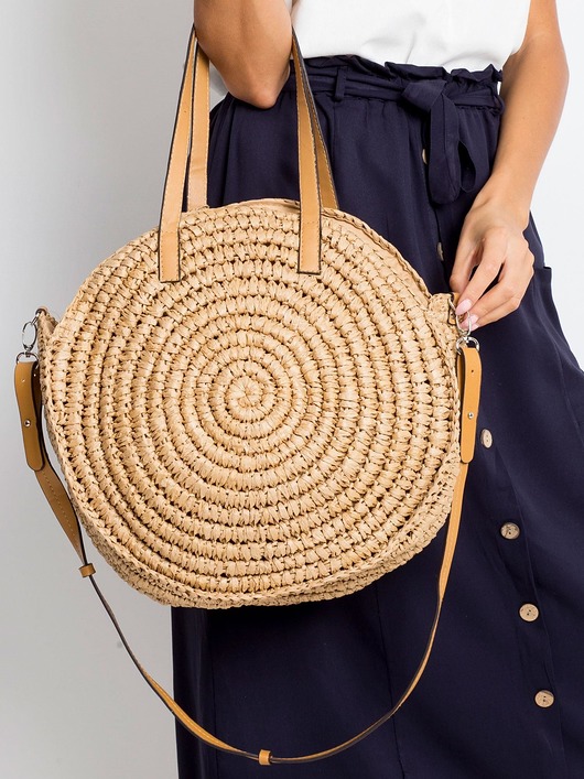 torby na ramię Beżowa okrągła torba pleciona