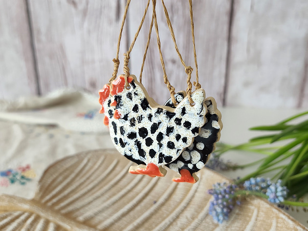 ozdoby wielkanocne Ceramiczne kurki w kropki - ozdoby wielkanocne