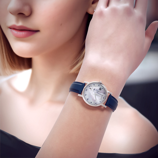 zegarki damskie Zegarek  mały - Biały koń - skórzany, granatowy