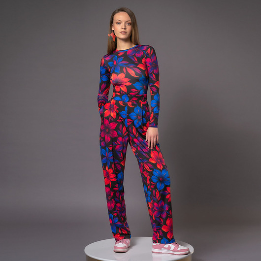 bluzki z długim rękawem damskie Bluzka basic z długim rękawem - Flower Power