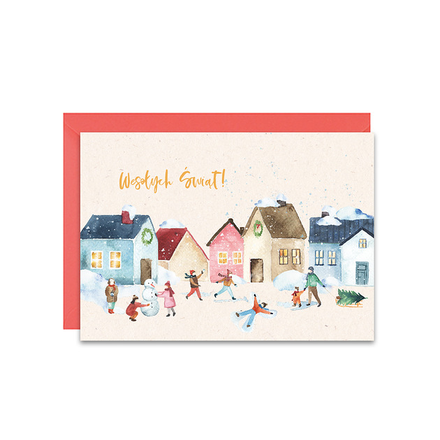 kartki świąteczne Kartka ze świątecznym miasteczkiem