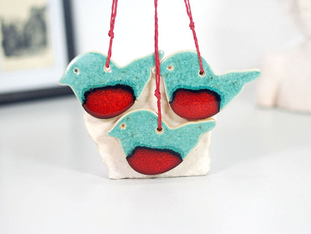 ozdoby choinkowe Ceramiczne sikorki czerwone brzuszki