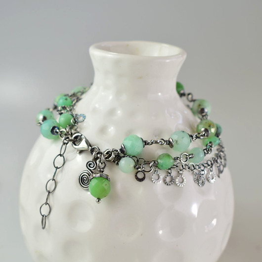 bransoletki z kamieni naturalnych Chryzopraz w srebrze - bransoletka