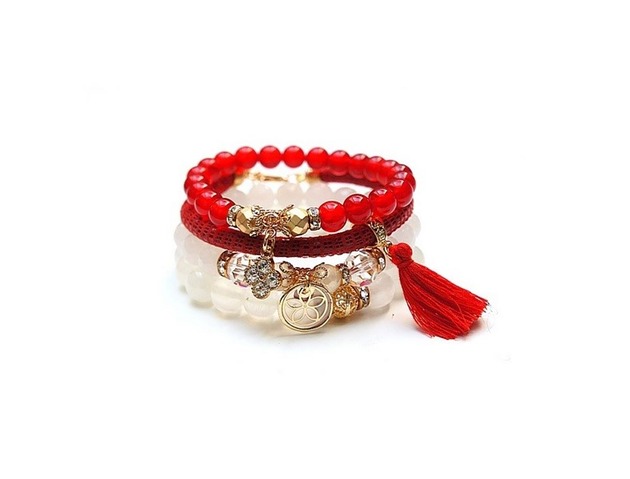 bransoletki z kamieni naturalnych Red and white vol. 5/24.09.24/ -  set