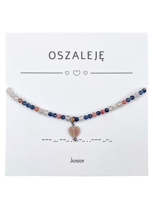 bransoletki na sznurku Bransoletka z alfabetem Morse Jadeit indygo, Rodonit, Labradoryt, Rodochrozyt