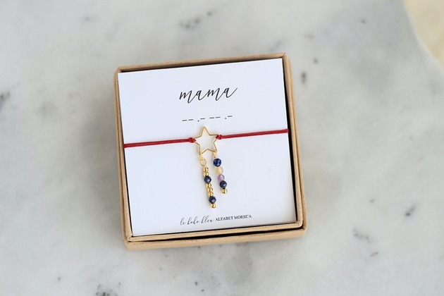 bransoletki na sznurku MAMA - Alfabet Morse'a - Birthstone + Zodiak
