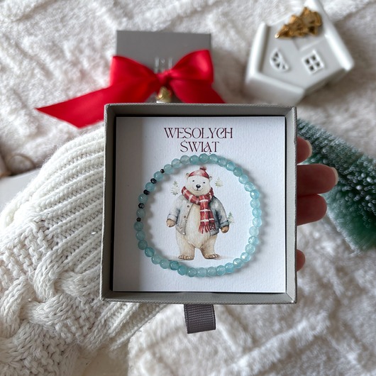 bransoletki na sznurku Niebieska bransoletka z jadeitów i turmalinu na gumce prezent