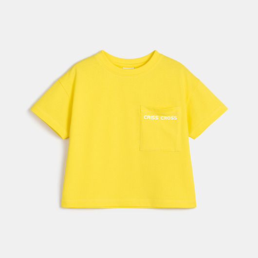 t-shirty dla dziewczynki Koszulka dziecięca z kieszonką w kolorze żółtym