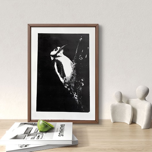 grafiki i ilustracje Linoryt "Dzięcioł" - odbitka 40/60 cm, papier 50/70 cm