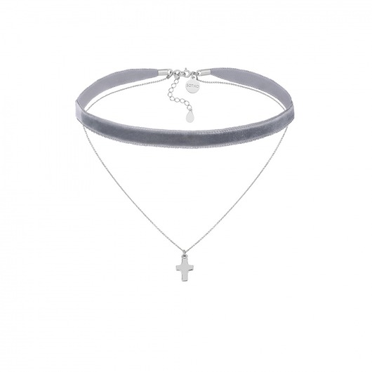 Szary aksamitny choker z łańcuszkiem SOTHO