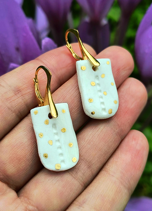 kolczyki pozłacane Kolczyki Kropki srebro pozłacane, porcelana