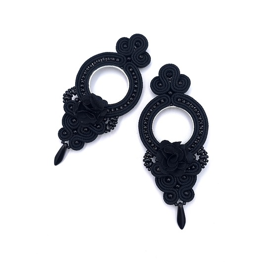 kolczyki soutache Carmen kolczyki sutasz czarne długie eleganckie z kwiatkiem