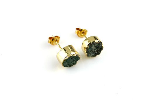 Earrings Druza Agatu Gray-Green złoto Brazi Druse Jewelry