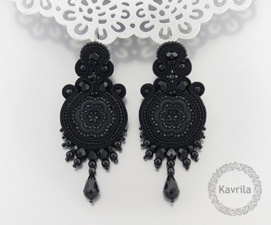 kolczyki soutache black flowers kavrila