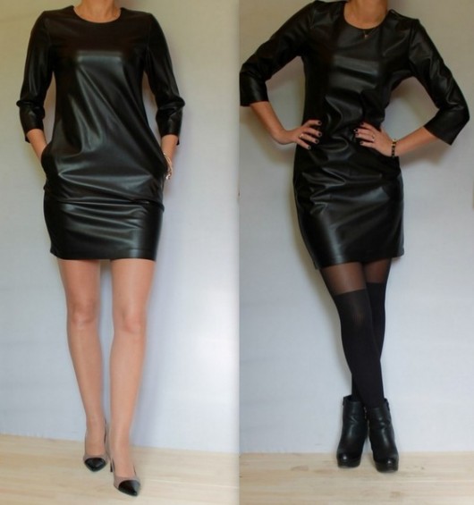LEATHER - Skórzana sukienka tuba (46-56) MM FASHION