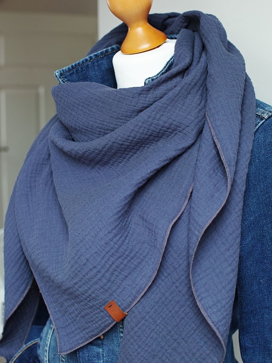 szale damskie Bawełniana chusta muślinowa JEANS, modna chusta