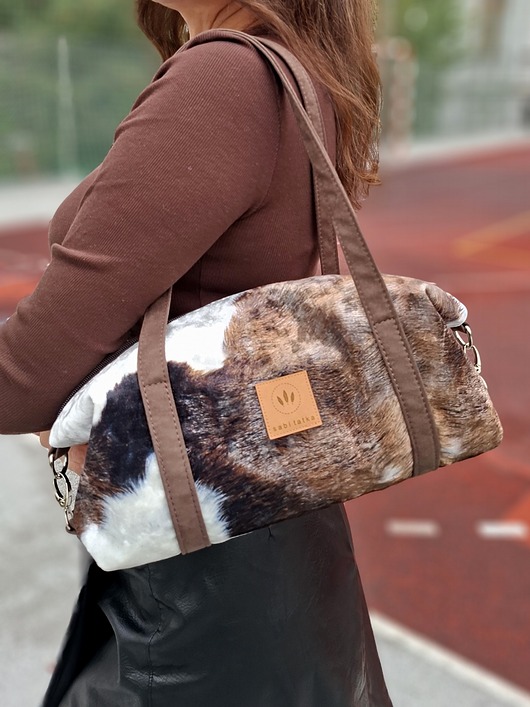 torby na ramię Welurowa torebka bagietka Czekoladowa Krówka