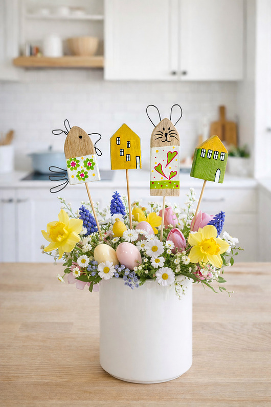 ozdoby wielkanocne Zestaw Wielkanocny Drewniane Ozdoby na piku w Stylu Skandynawskim