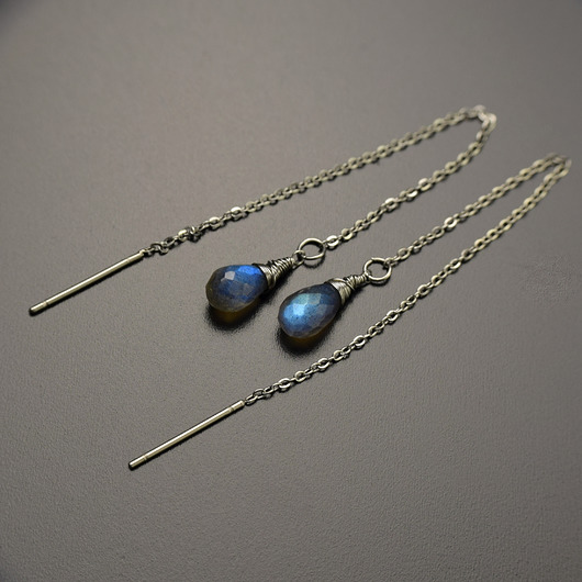 kolczyki wire wrapping Kolczyki przewlekane krople labradoryt wire wrapping