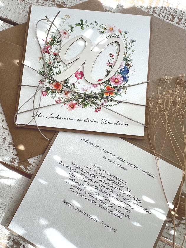 kartki scrapbooking Wyjątkowa ręcznie robiona kartka życzenia na 90 urodziny