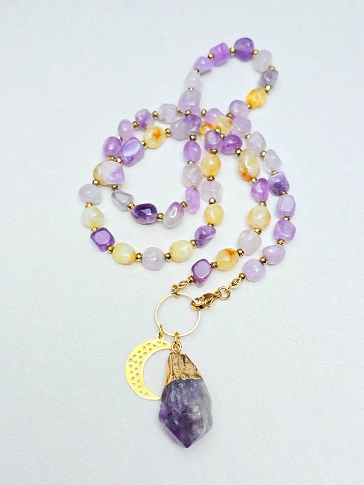 złote naszyjniki Naszyjnik   Ametystowo  Cytrynowy