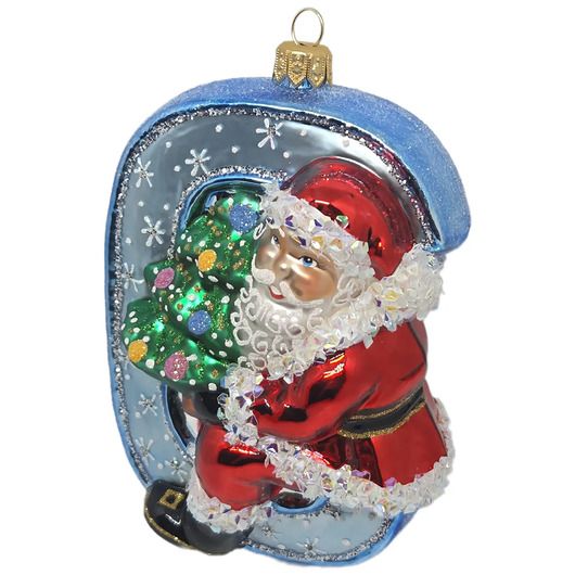 bombki Ręcznie malowana bombka szklana Mikołaj na niebieskiej literze C