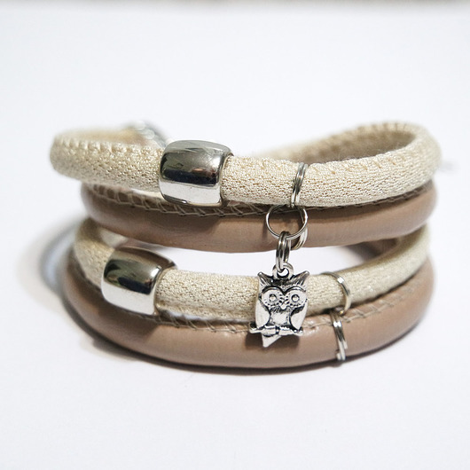 bransoletki - inne Bransoletka - Sówka - rzemienie, owijana