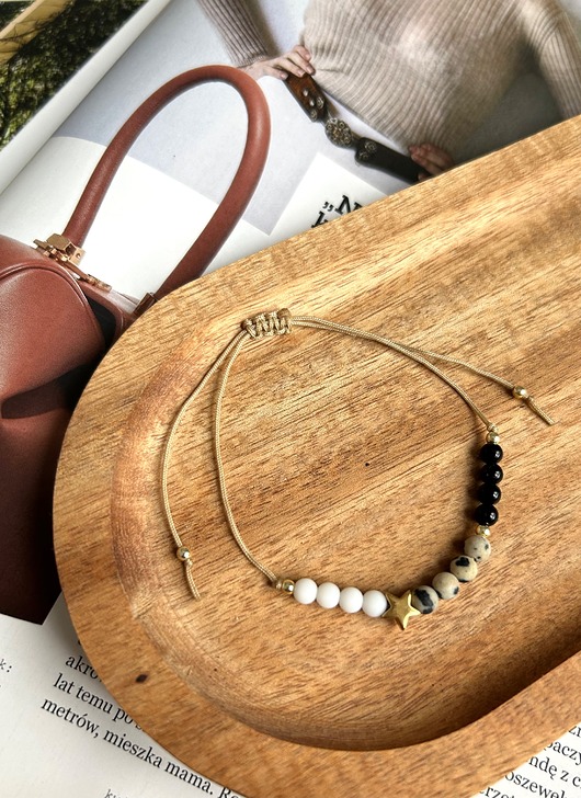 bransoletki z kamieni naturalnych Bransoletka na sznurku Gwiazdka Hematyt, Agat, Jaspis